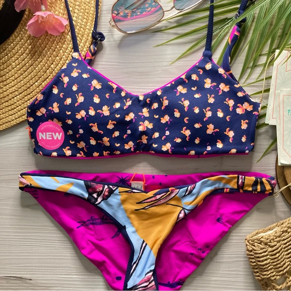 RARE Maaji • Reversible Tropical Floral Bralette Bikini Top | Thin Side Bottoms